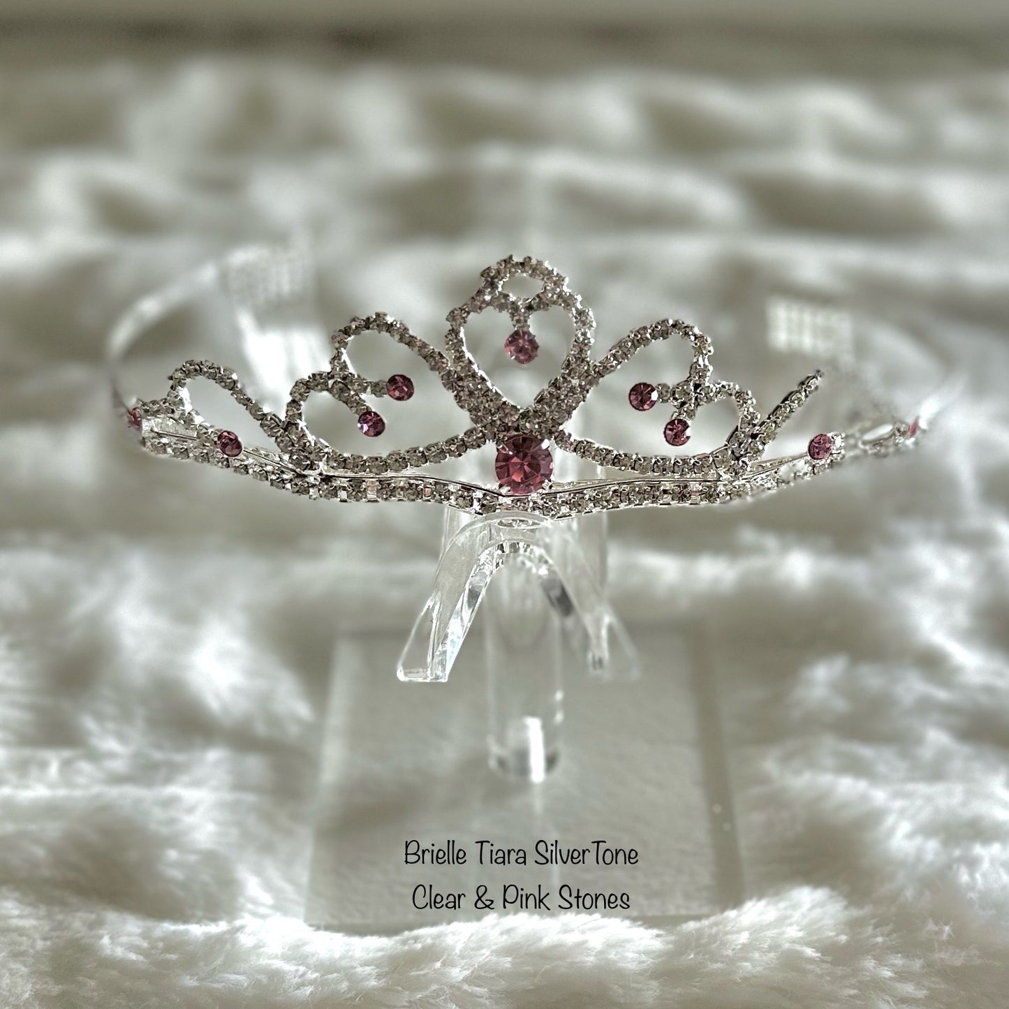 Brielle Tiara Silver Tone Pink