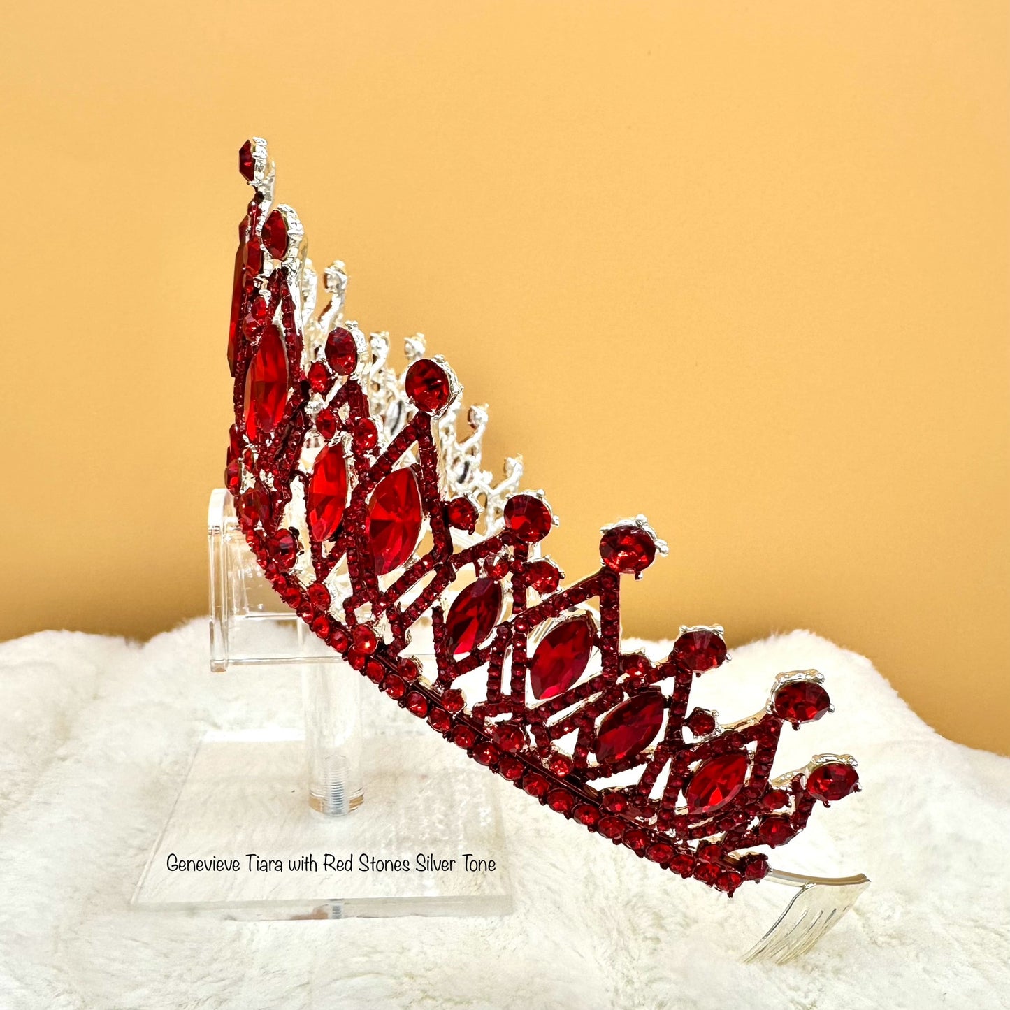 Genevieve Tiara Silver Tone with Red Stones