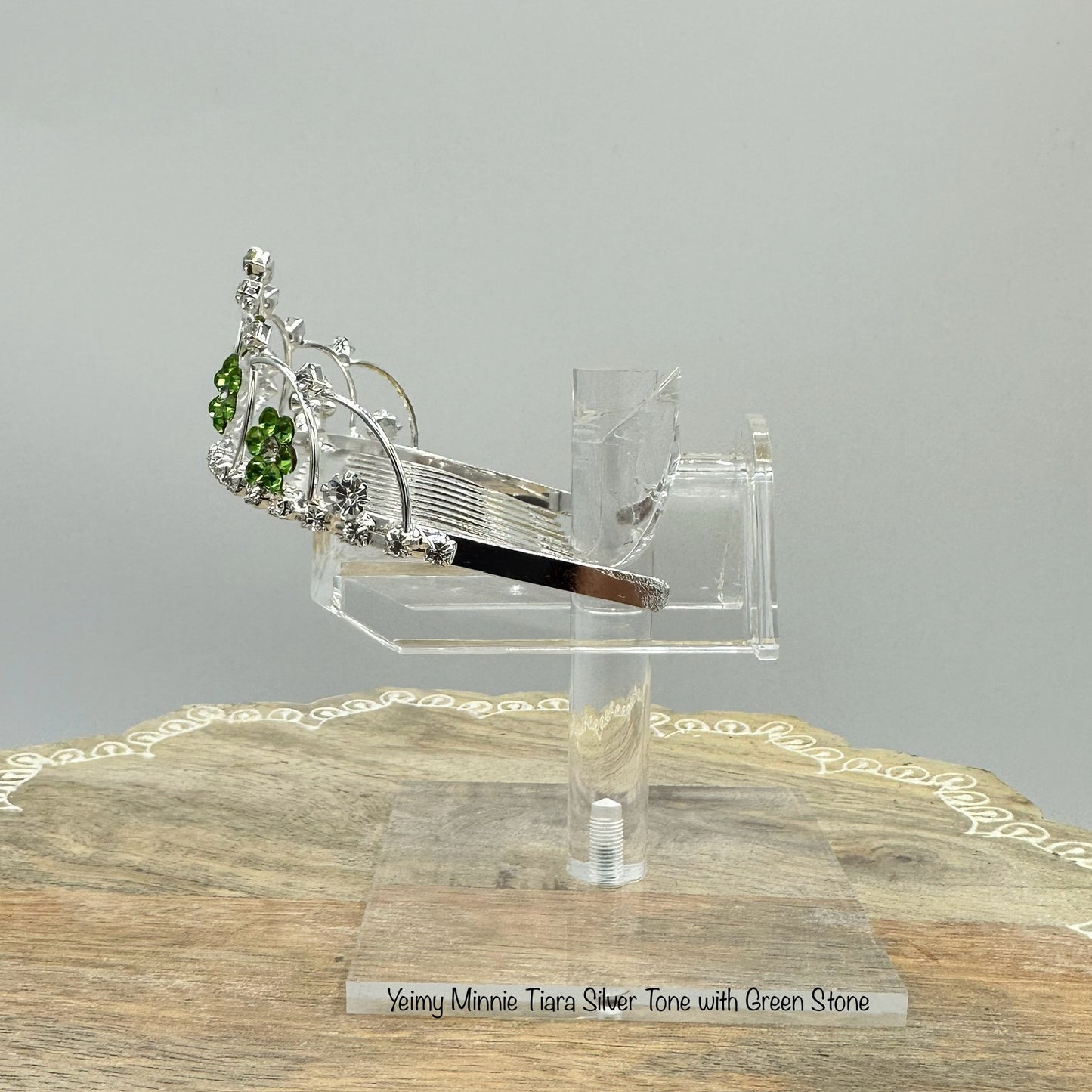 Yeimy Minnie Tiara Silver Tone with Green Stones