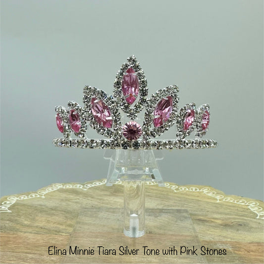 Elina Minnie Tiara Silver Tone with Pink Stones
